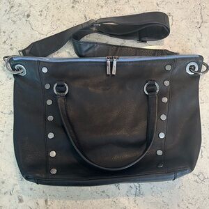 Hammitt Daniel Large Black Leather Skylight Blue Zipper